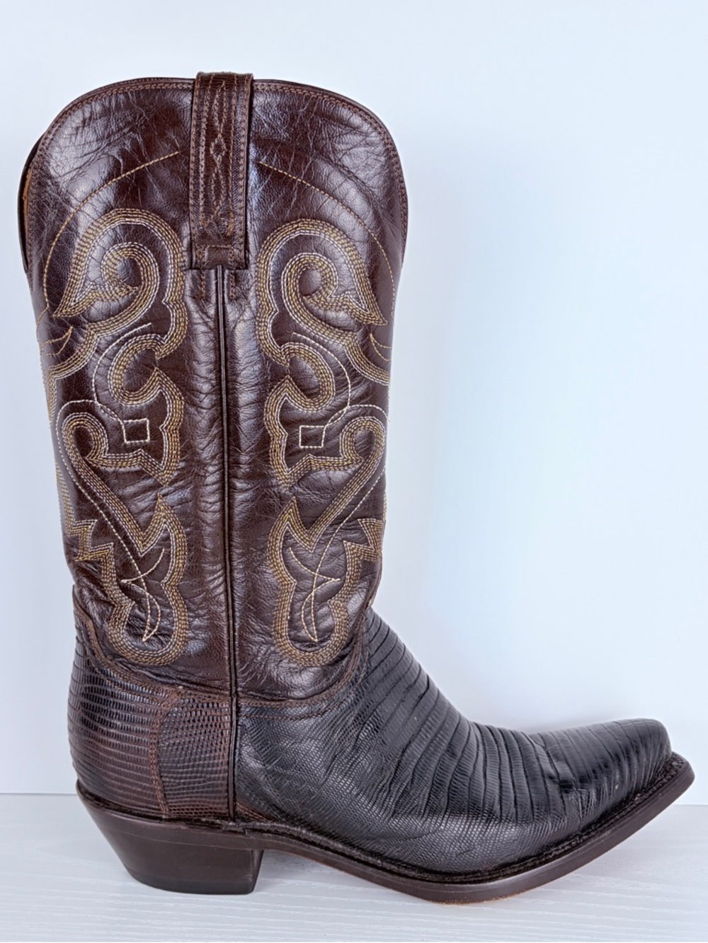 Ferrini Lizard Snip Toe Cowboy Boots Leather Brown Rodeo Boho 8.5 B - Picture 7 of 12